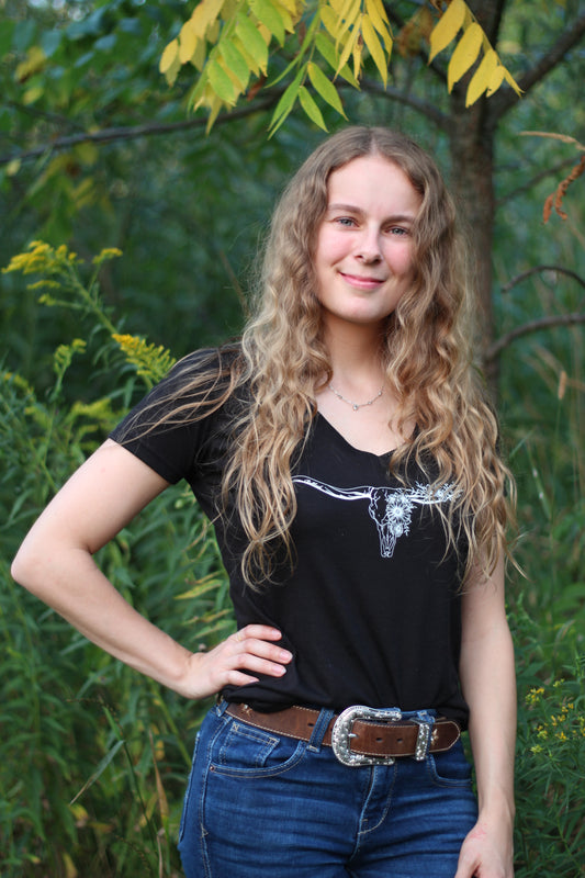 BULL IN BLOOM - Chandail pour femme col en V - Noir