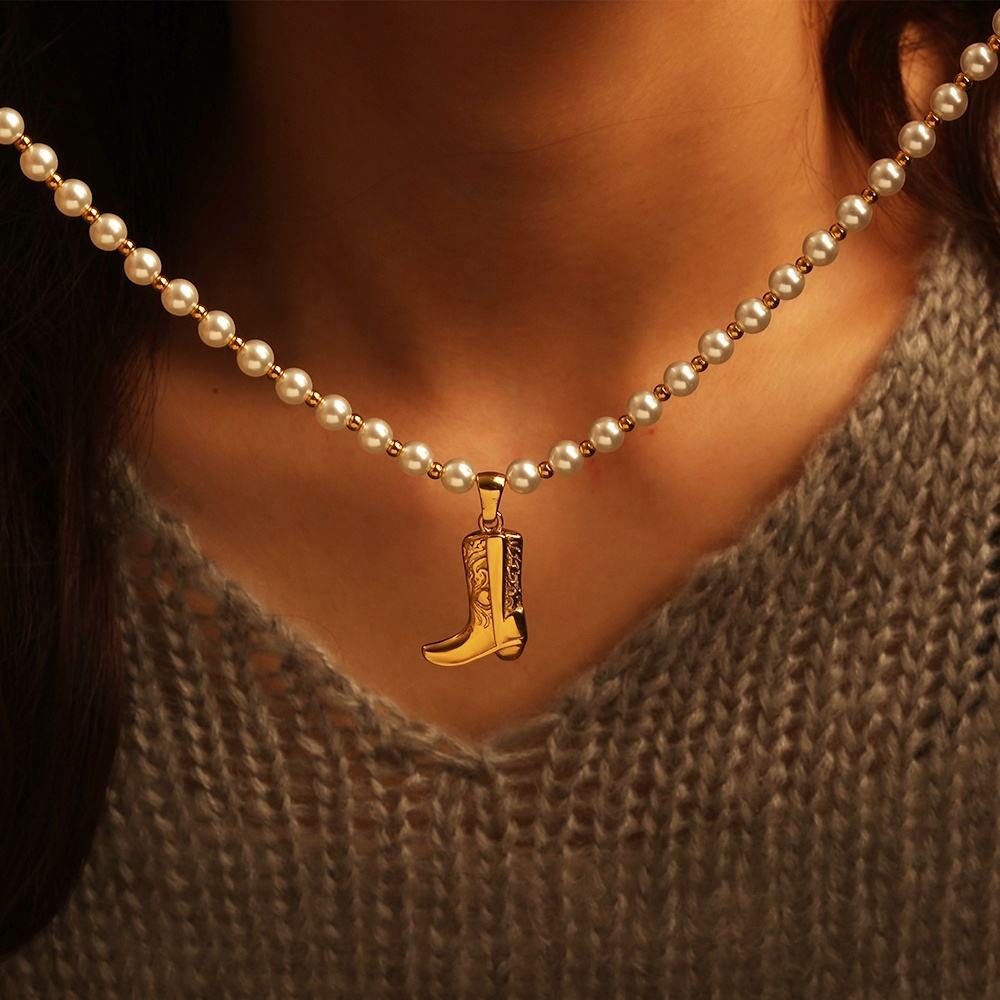 GOLDEN BOOT - Collier de perles rondes